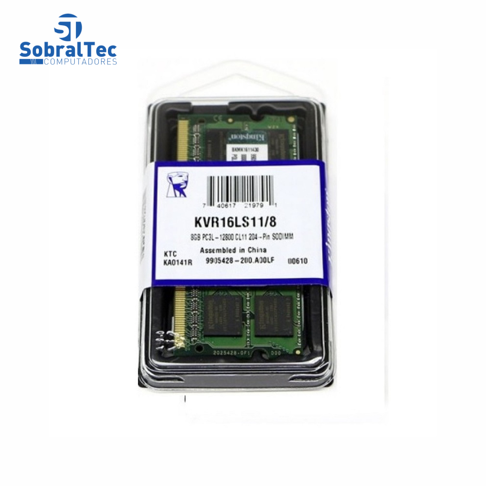 Memória Ram Notebook 8Gb Ddr3L Kingston 1600 Kvr16ls11/8 Low 1.35v